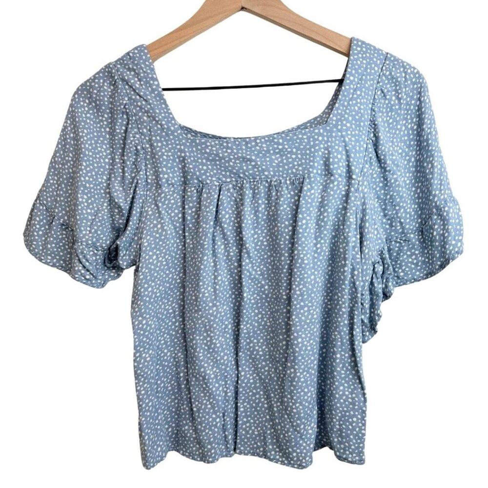 Urban Romantics Flowy Blouse Light Blue and White S